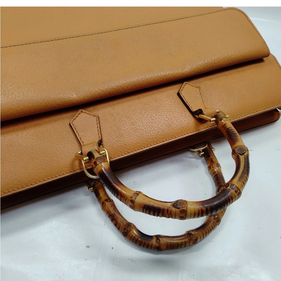 Gucci Bamboo Tan Leather Briefcase/Handbag - Picture 2 of 10